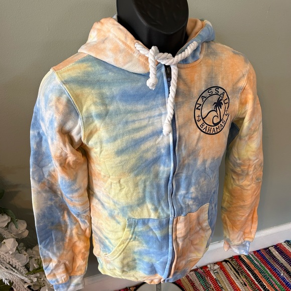 Nassau Bahamas Tie Dye Hoodie Sweatshirt Full Zip Ocean Wave Palm Tree Small - Picture 5 of 7